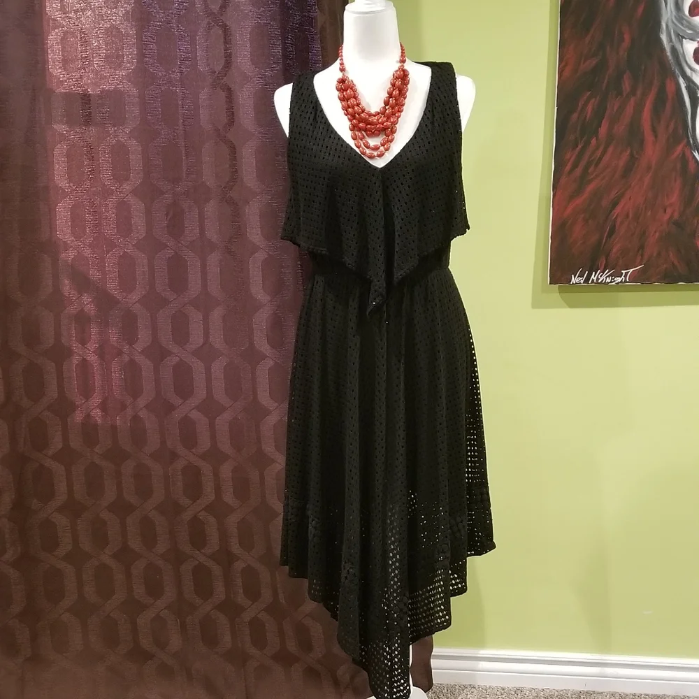 NWT All Black Cutwork Midi Dress by Taylor - Picture 1 of 3
